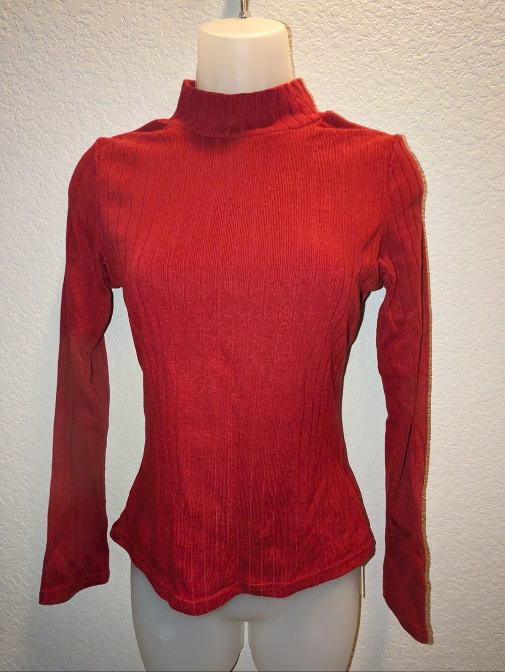 OGL women's Red Ribbed Mock Neck Long-Sleeve Top NWT